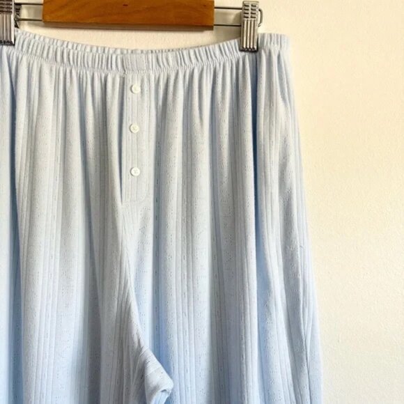 Aerie Off-Duty Pointelle Trouser PJ in Eyelet Blue NEW - Picture 3 of 5